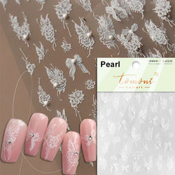 Charming White Shiny Pearl Rhinestone Wings Feathers Crown Moon Stars 3D Self Adhesive Nail Art Sticker Manicure Decal Wholesale (ONLINE ORDER ONLY)