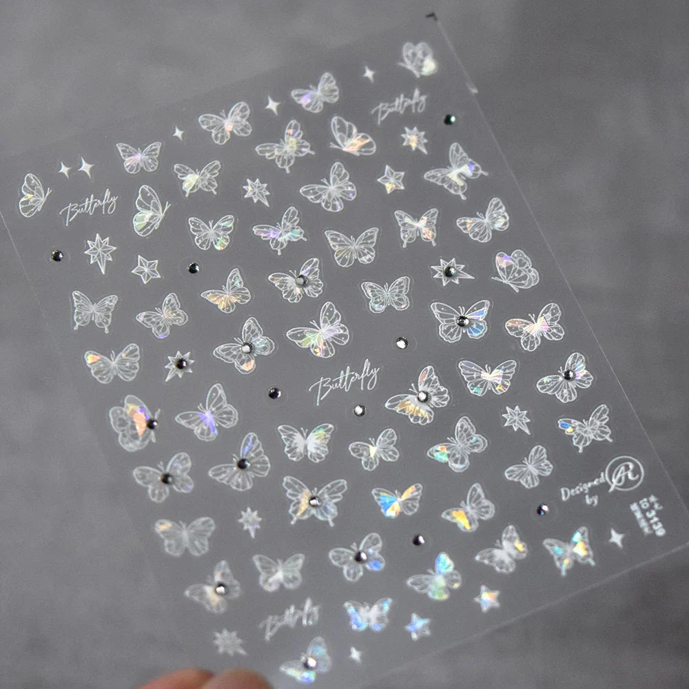 Charming White Shiny Pearl Rhinestone Wings Feathers Crown Moon Stars 3D Self Adhesive Nail Art Sticker Manicure Decal Wholesale (ONLINE ORDER ONLY)