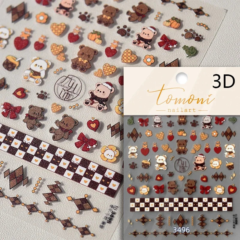 Poker Red Love Heart Square Grid Star Moon Card Pattern Spade Retro 3D Self Adhesive Nail Art Decoration Sticker Manicure Decals (Online Order Only)