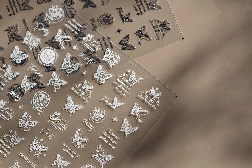 Flower Bowknot Butterfly Plant Leaf English Letter Rose Hand Drawn Embossed Relief Self Adhesive Nail Art Sticker Manicure Decal (ONLINE ORDER ONLY)