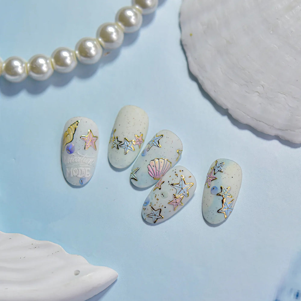 Beach Colourful Conch Dolphin Shell Starfish Jellyfish Star Summer Sea Wave Vacation Mode Water Bubble Nail Art Stickers Decals (Online Order Only)