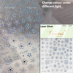 Hot Stamping Laser Silver Pink White Flower Rhinestone Pearl Irregular Petal Adhesive Nail Art Decoration Sticker Manicure Decal (ONLINE ORDER ONLY)