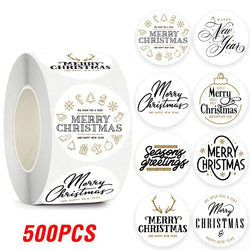 100-500pcs Merry Christmas Sticker , Round Adhesive Decoration Sticker for Cards Envelope Seal Xmas Gift Wraps Box Bags (ONLINE ORDER ONLY)