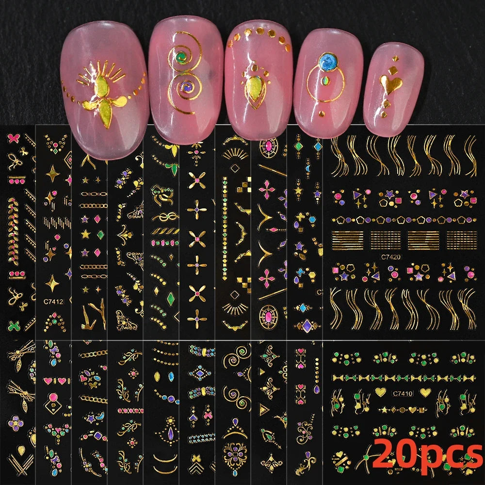 20pcs Laser Shining Aurora Shell Butterfly Nail Stickers 5D Nail Art Design Decals DIY Manicure Y2K Bronzing Stickers For Nails* (ONLINE ORDER ONLY)