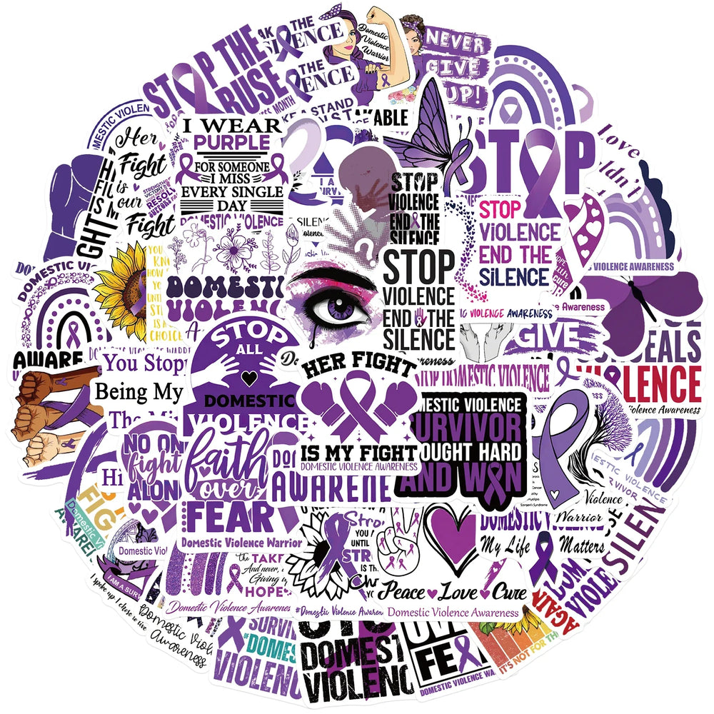 50Pcs Fight Domestic Violence Slogan Stickers Graffiti Personalized Decoration For Guitar Laptop Luggage DIY Waterproof Sticker (ONLINE ORDER ONLY)