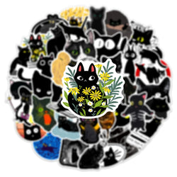 10/30/50/100PCS Cartoon Black Cat Stickers Scrapbook Phone Guitar Laptop Luggage PVC Waterproof Car Sticker Children Classic Toy (ONLINE ORDER ONLY)