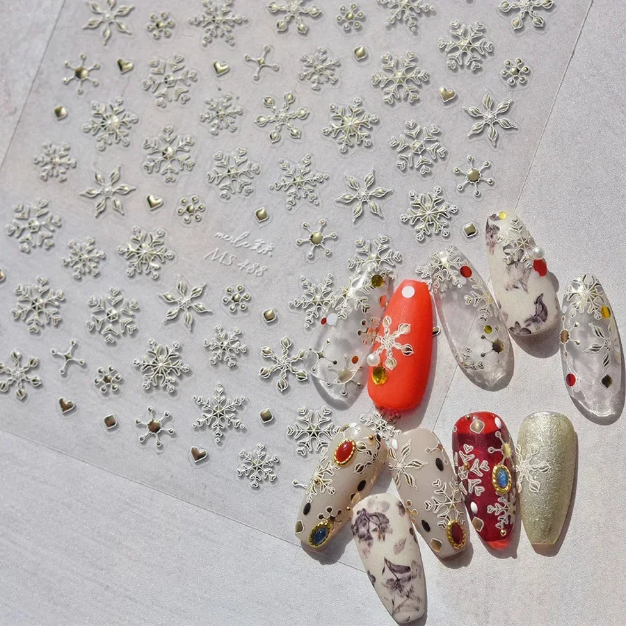 Bronzing Jelly Laser Snowflake Christmas Hot 5D Soft Embossed Relief Self Adhesive Nail Art Decoration Sticker 3D Manicure Decal (ONLINE ORDER ONLY)