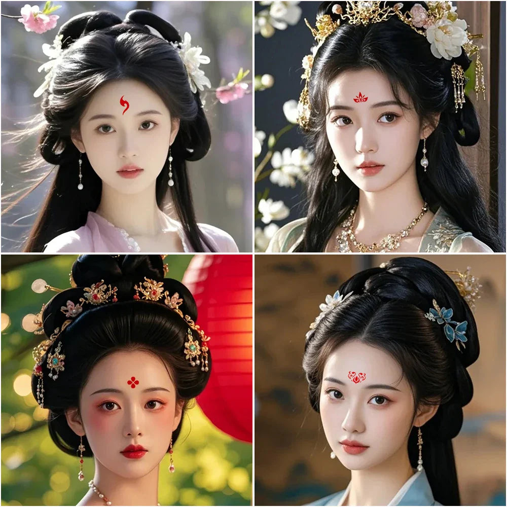 35pcs Eyebrow Flowers Stickers Red Dot Forehead Lotus Stickers Waterproof And Long Lasting Realistic Temporary Tattoo Stickers * (ONLINE ORDER ONLY)