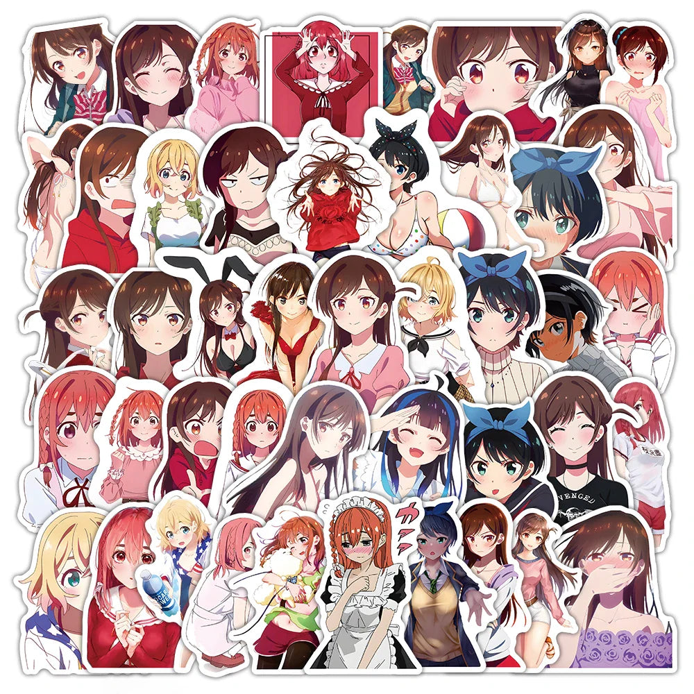 53pcs Rent A Girlfriend Stickers for Helmet, Wall, Desktop Decoration with Storage Box (Online Order Only)