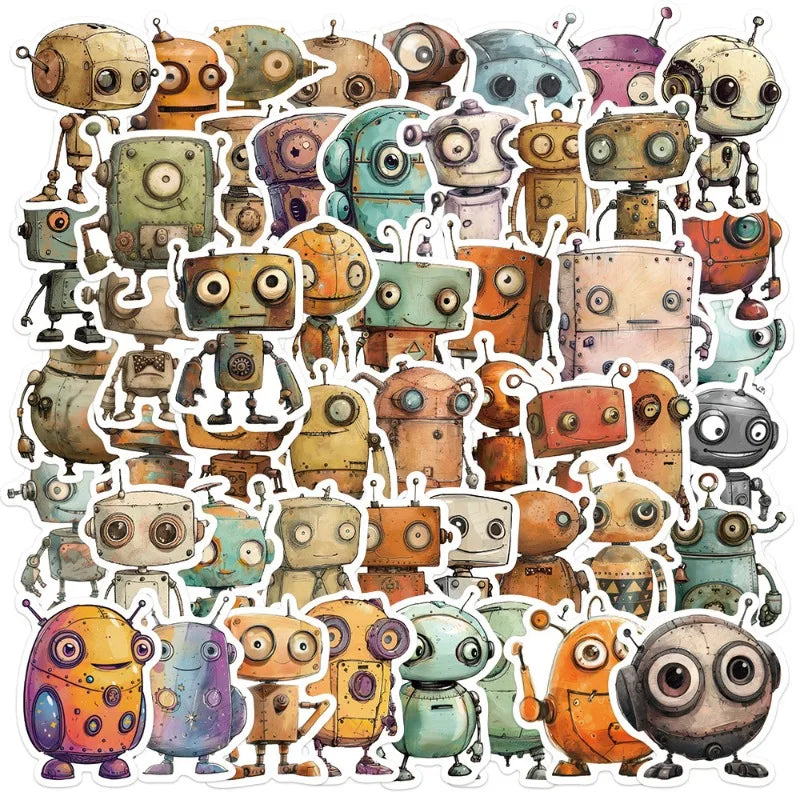 50pcs Cute Robot Stickers for Luggage, Water Bottles, Phones, Laptops, Scooters, Refrigerators (Online Order Only)