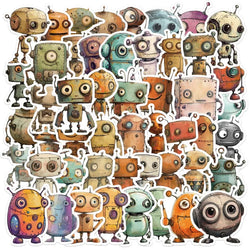 50pcs Cute Robot Stickers for Luggage, Water Bottles, Phones, Laptops, Scooters, Refrigerators (Online Order Only)