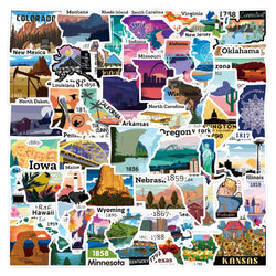 US Map Cartoon Graffiti Stickers Waterproof Decals for Scrapbook, Skateboard, Suitcase, Motorcycle, Water Bottle (10/30/50pcs) (ONLINE ORDER ONLY)