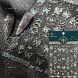Shiny Butterfly Lace Line Bowknot Silk Ribbon Star Love Heart Fantasy Delicate Chic Adhesive Nail Art Stickers Manicure Decals (Online Order Only)