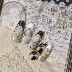Retro Flowers Petal Pearl Rhinestones Halo Dyeing Chic Daisy Vintage Gold Foil  Floral Designs Nail Art Stickers Manicure Decals (ONLINE ORDER ONLY)