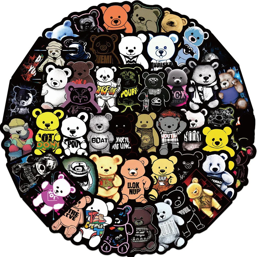 Cute Bear Stickers Waterproof PVC for Luggage, Guitar, Cup, Helmet (10/25/50PCS) (Online Order Only)