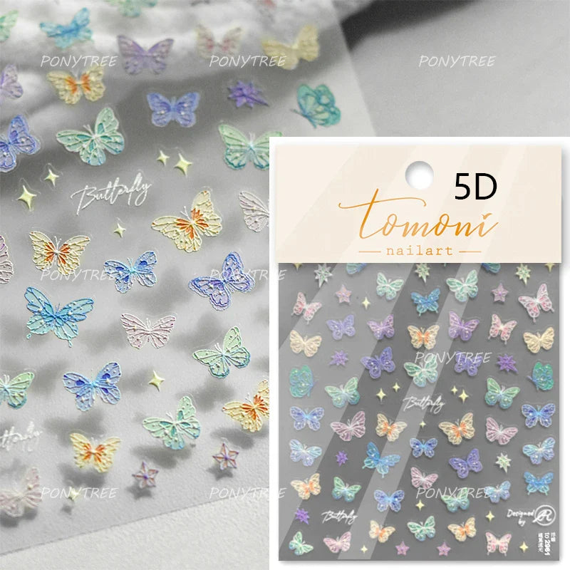 Colourful Butterfly Insect Animals Charming Jelly Special Workmanship 5D Soft Relief Adhesive Nail Art Stickers Manicure Decals (Online Order Only)