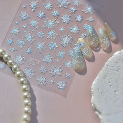 Flying Snowflakes Cold Winter Geometric Hexagon Star Romantic Adhesive Nail Art Stickers Embossment Rhinestone Manicure Decals (ONLINE ORDER ONLY)