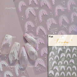 French Skirt Hem Halo Dyeing Purple Pink White Hemline Bowknot Wedding Veil Dreamy Star Adhesive Nail Art Sticker Manicure Decal (ONLINE ORDER ONLY)