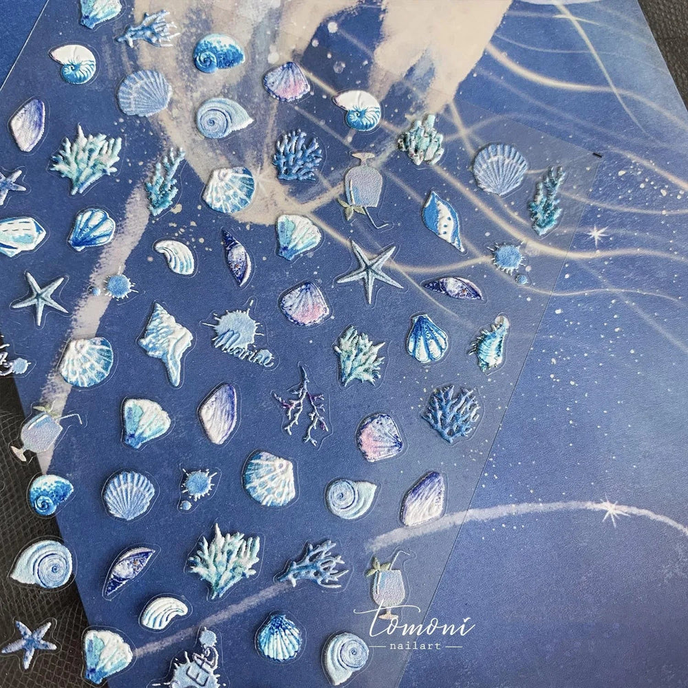 Fantasy Beach Summer Dreamy Colorful Seasnail Shell Pearl Conch Jelly Star 5D Decals Soft Relief 3D Decoration Nail Art Stickers (Online Order Only)