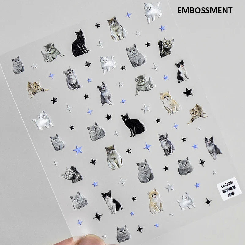Lovely Dog Cat Animal Bunny 3D Soft Embossed Relief Self Adhesive Nail Art Stickers Cute Pretty Puppy Kitty Star Manicure Decals (ONLINE ORDER ONLY)
