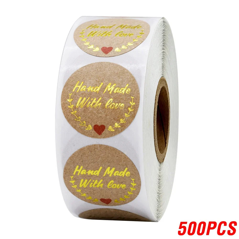 Handmade With Love Kraft Paper Stickers 100-500pcs 1inch Adhesive Labels Baking Wedding Decoration Party Decoration Sticker (Online Order Only)