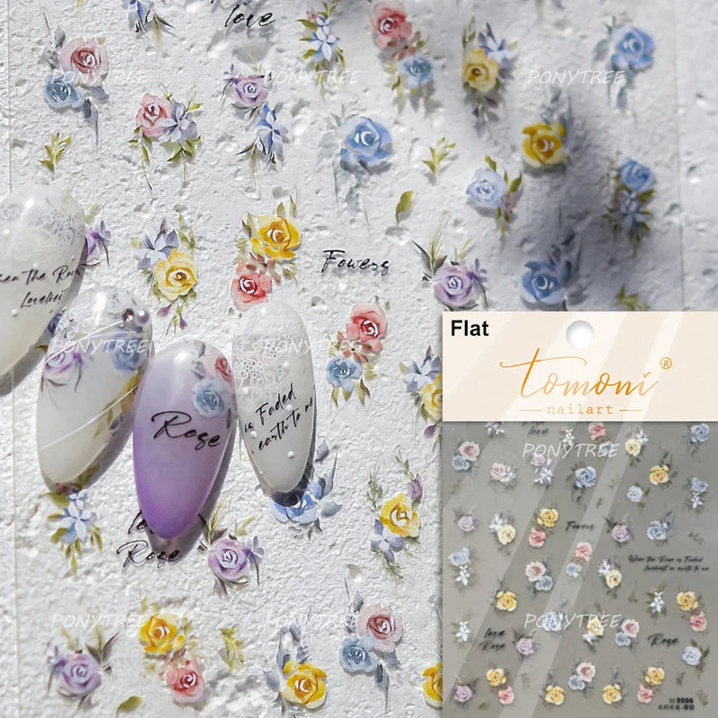 Flower Garden Purple Yellow Pink Daisy Butterfly Delicate 5D Soft Relief Adhesive Nail Art Decoration Sticker 3D Manicure Decals (ONLINE ORDER ONLY)