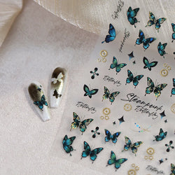 Steam Punk Butterfly Gear Green Star Gold Stamping Self Adhesive Nail Art Decoration Stickers Illusion Polarized Manicure Decals (ONLINE ORDER ONLY)