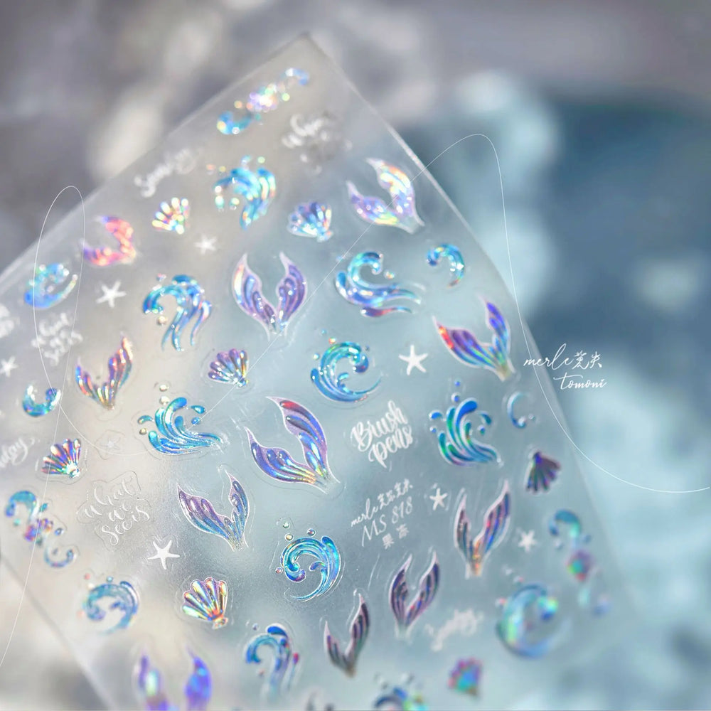 Shiny Mermaid Tail Fish Tail Sea Wave Jelly Spoondrift Shell Starfish Ocean Romantic Delicate Nail Art Stickers Manicure Decals (ONLINE ORDER ONLY)