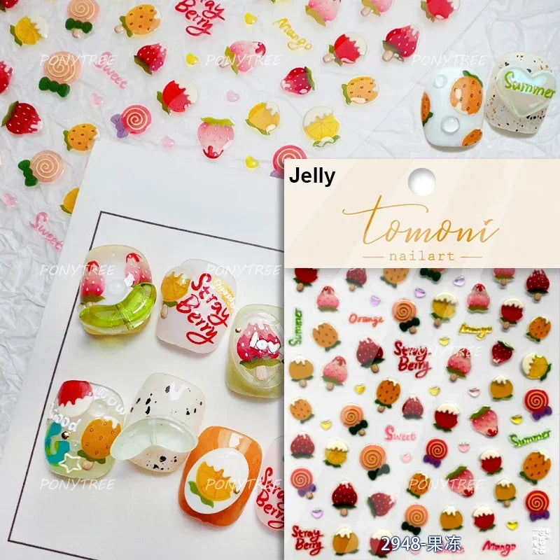 Colorful Fruit Lemon Grapefruit Kiwifruit Candy Popsicle Rabbit Cherry Apple Paw Jelly Adhesive Nail Art Sticker Manicure Decals (ONLINE ORDER ONLY)