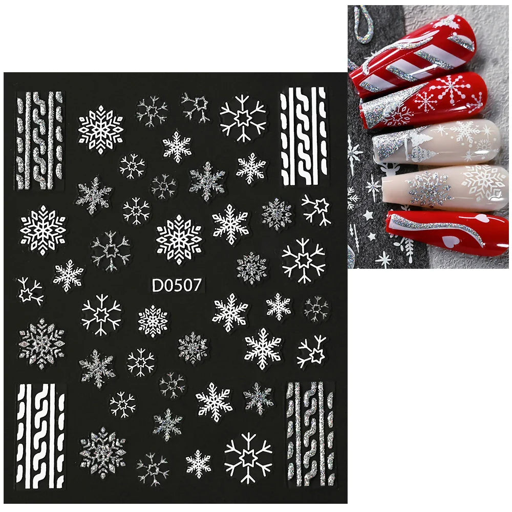 1pc Christmas Nail Sticker 3D Gold Glitter Snowflake Elk Penguin Bells Design Adhesive Nail Slider Decals Winter Manicure Decor* (Online Order Only)