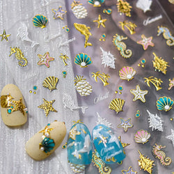 Hot Stamping Seahorse Dolphin Shell Conch Starfish Coconut Tree Jackfruit Water Bubbles Ocean Nail Art Stickers Manicure Decals (ONLINE ORDER ONLY)
