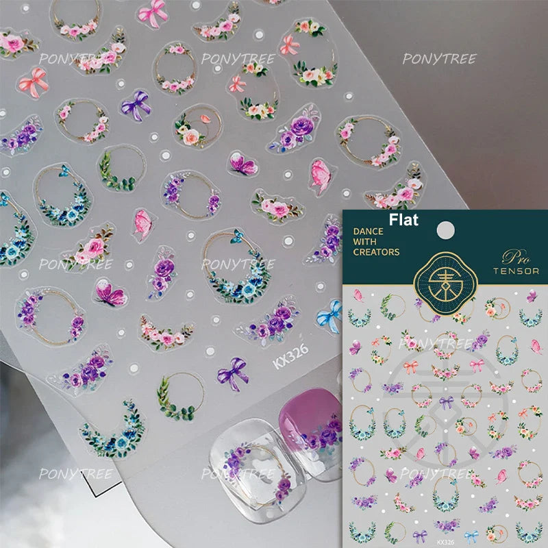 Chic Wild Flower Oil Painting Small Variegated Daisy Peach Blossom Lavender Petal Adhesive Nail Art Stickers Manicure Decals (Online Order Only)