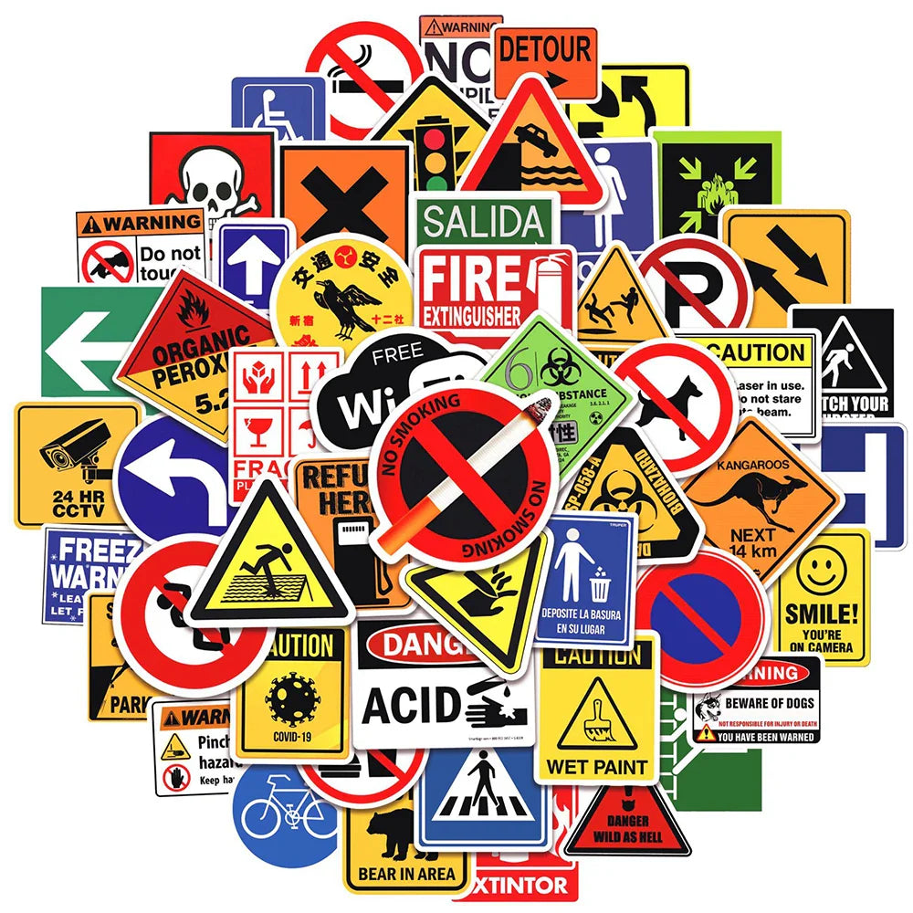 10/30/50/100pcs Cool Warning Sign Graffiti Stickers  Danger Banning Decals Motorcycle Laptop Skateboard Phone Waterproof Sticker (Online Order Only)