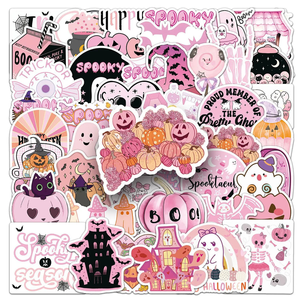 Pink Halloween Pumpkin Stickers 10/30/50PCS for Phone Laptop Luggage Skateboard Decals (ONLINE ORDER ONLY)