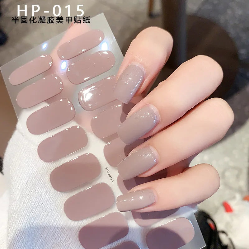 Nude Pink French Semi-Cured Gel Nail Patch Slider Adhesive Waterproof Long Lasting Full Cover Gel Nail Sticker UV Lamp Needed *^ (ONLINE ORDER ONLY)