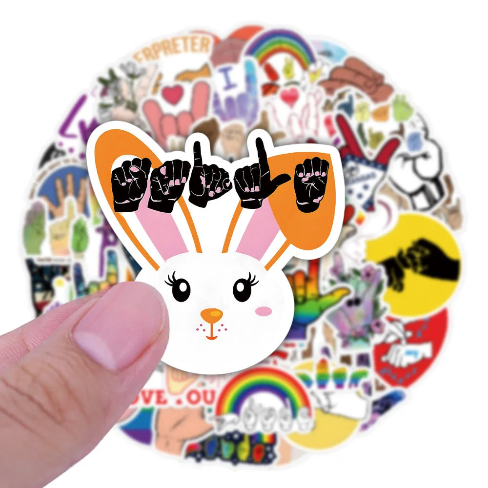 10/30/50PCS American Sign Language Finger Love Stickers Toys For Kid DIY Wateproof Suitcase Skateboard Phone Cute Cartoon Decals (ONLINE ORDER ONLY)