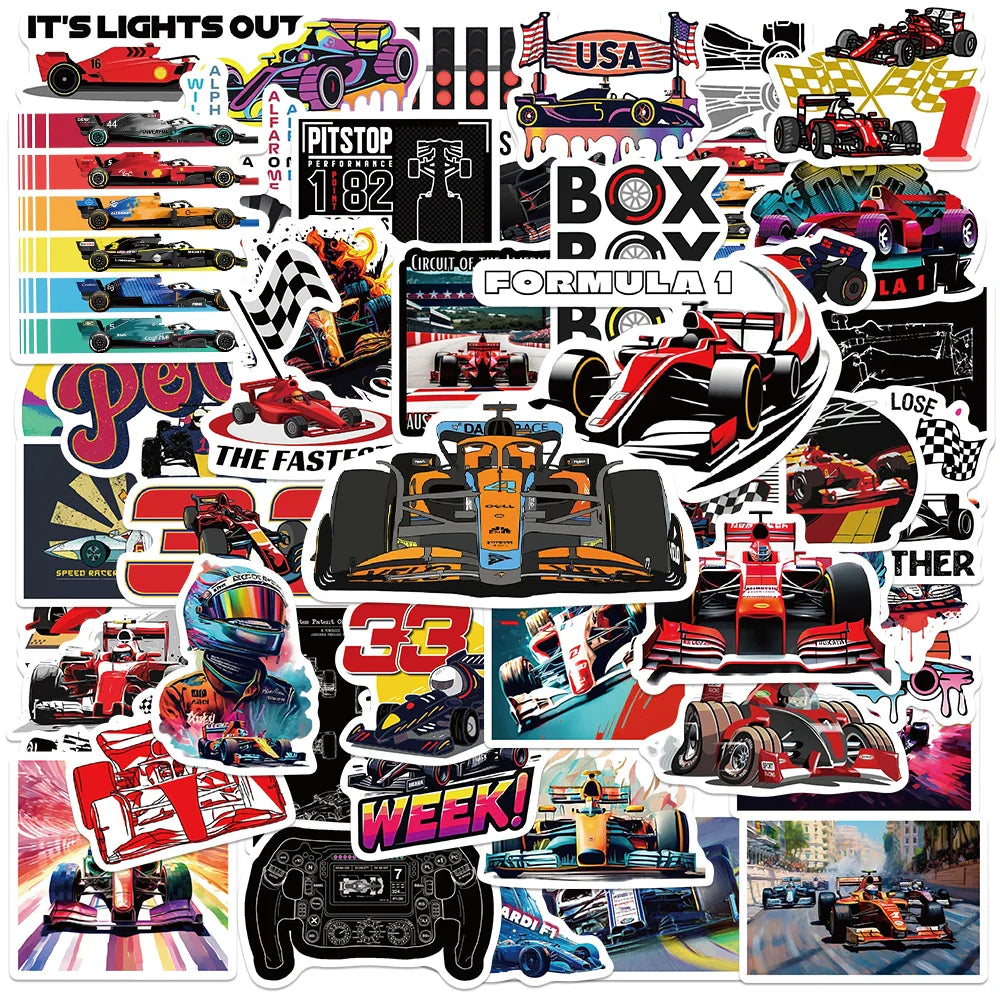 50pcs F1 Racing Stickers for Car, Motorcycle, Laptop, Bike, Suitcase, Water Bottle (ONLINE ORDER ONLY)