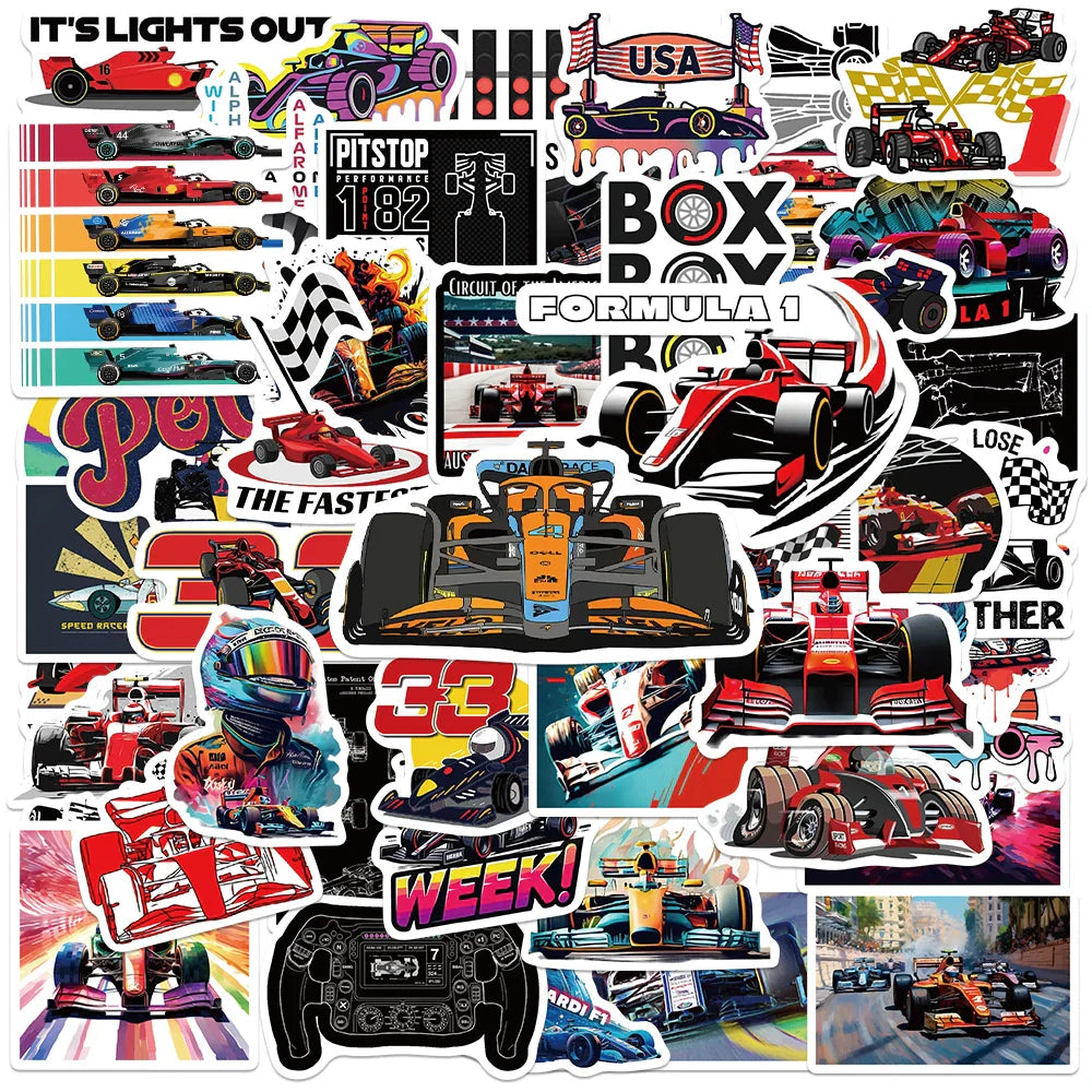 50pcs F1 Racing Stickers for Car, Motorcycle, Laptop, Bike, Suitcase, Water Bottle (ONLINE ORDER ONLY)