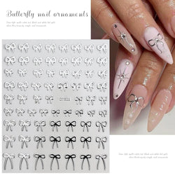 6pcs/Set Lovely Line Bowknot Nail Sticker Gold Silver Black White Pink Red Bow Tie Mini Bowknot 3D Self Adhesive Manicure Decals (ONLINE ORDER ONLY)