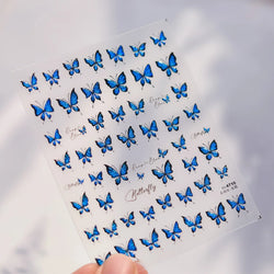Charming Delicate Sapphire Color Blue Black Stroke Butterfly Jelly Relief Rhinestone Adhesive Nail Art Stickers Manicure Decals (Online Order Only)
