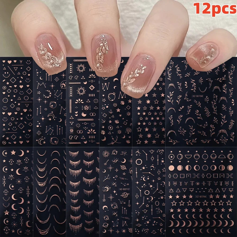 12PCS French Tassel Crescent Moon Arc Self Adhesive Nail Art Sticker 3D French Kiss Crescent Nail Stickers Lines Manicure Decals (ONLINE ORDER ONLY)
