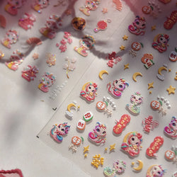 Auspicious Peach Blossom Snake Fan Flower The Spring Festival Tiger Head Adhesive Nail Art Stickers Red Lantern Manicure Decals (Online Order Only)