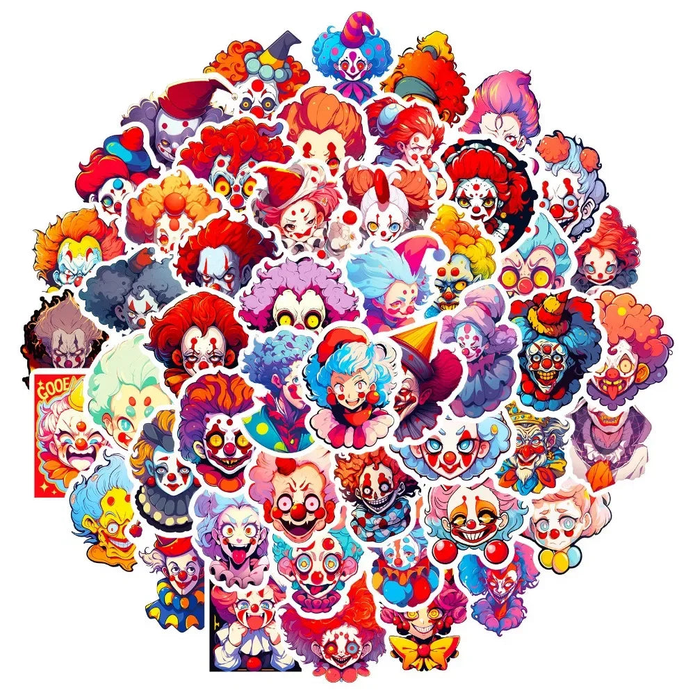 10/50Pcs Vintage Clown Stickers For Phone Suitcase Guitar Car Helmet Craft Supplies Scrapbooking Material Cartoon Sticker Pack (ONLINE ORDER ONLY)