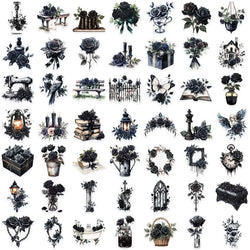 50PCS Kawaii Black Rose PET Sticker Aesthetic Transparent Decoration Scrapbooking Stationery DIY Hand Accounting Supplies (ONLINE ORDER ONLY)