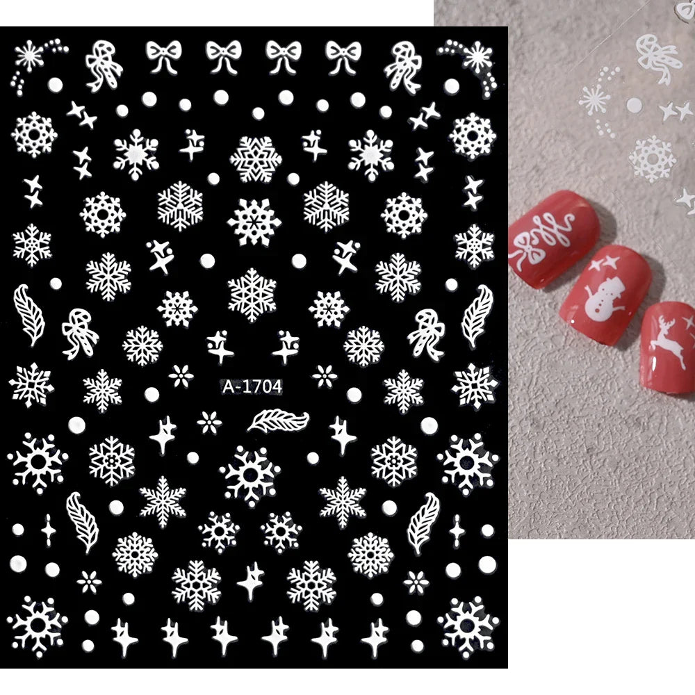 3D Gold Glitter Snowflake Nail Sticker Winter Reflective Elk Star Balloon Christmas Tree Foil Xmas New Year Decal Tips Decoratio (ONLINE ORDER ONLY)