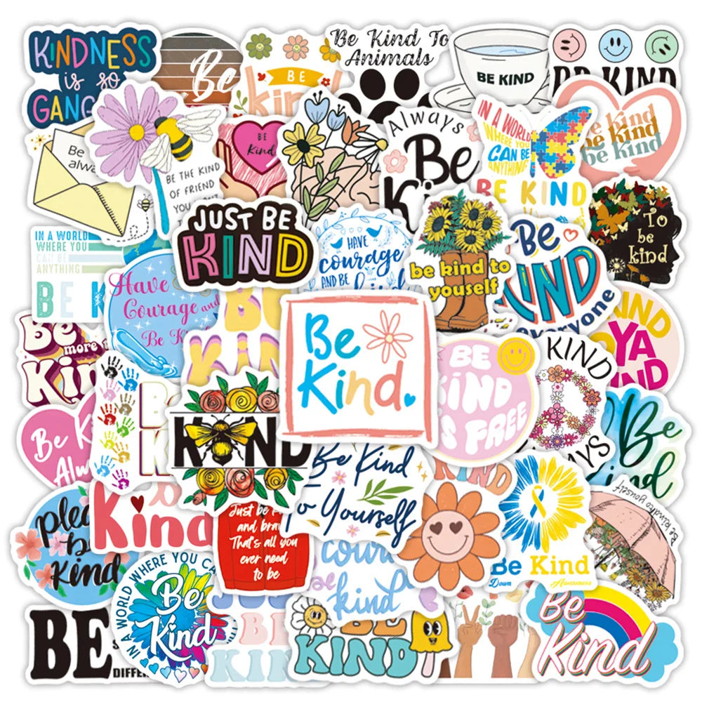 50pcs Be Kind Graffiti Stickers for Helmet, Wall, Desktop Decoration (Online Order Only)
