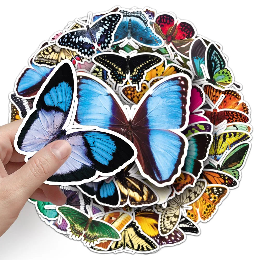10/50Pcs Natural Creature Colorful Butterfly Stickers for Kids Toy Insect Stickers Suitcase Refrigerator Luggage Phone Case (ONLINE ORDER ONLY)