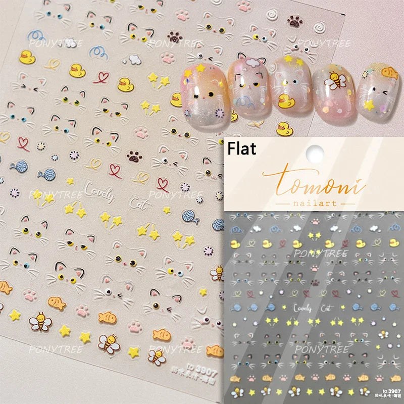 Vivid Honey Bee Ribbon Bowknot Pot Daisy Wreath Flower Shining Tulip Honeycomb Jar Self Adhesive Nail Art Sticker Manicure Decal (ONLINE ORDER ONLY)