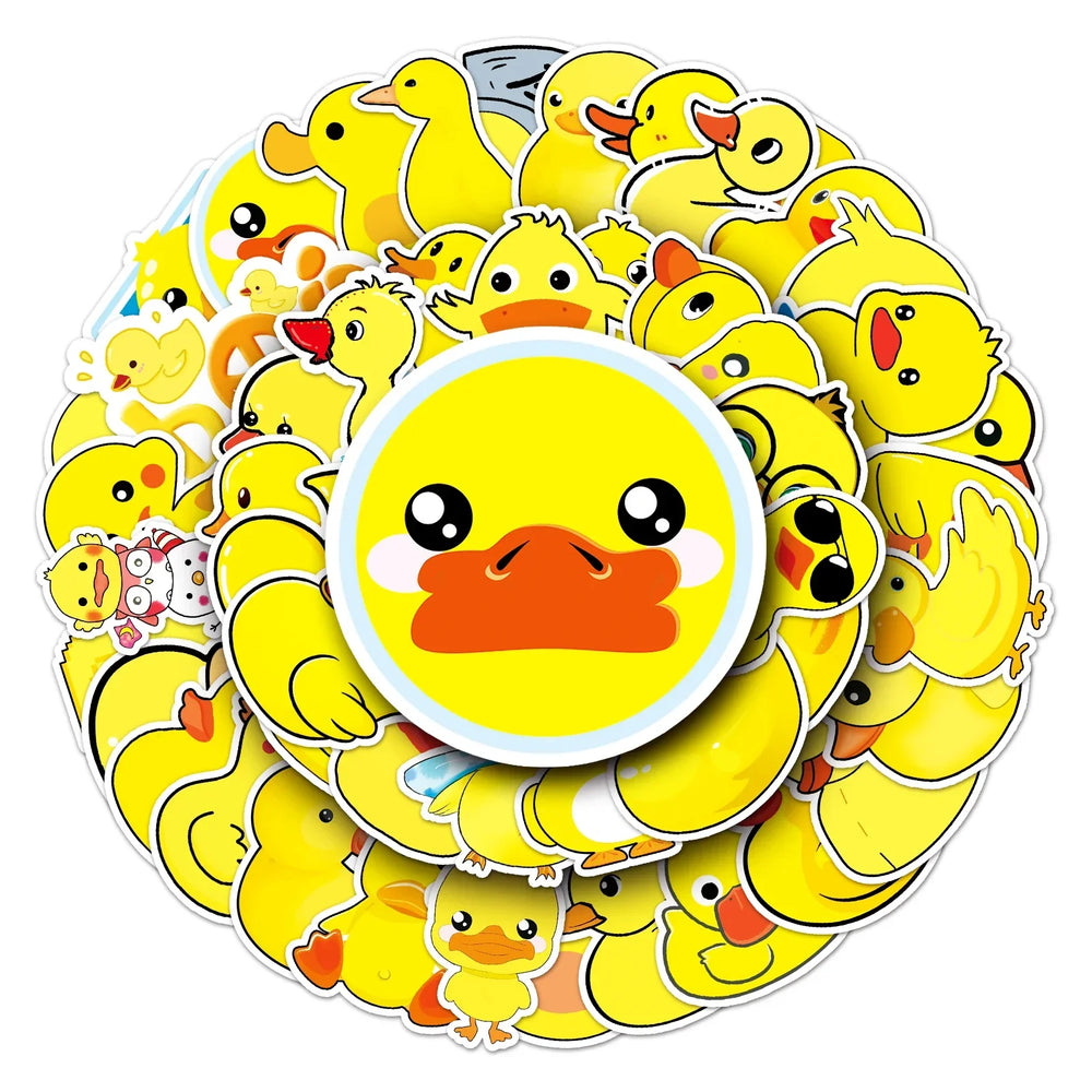 50Pcs Yellow Duck Cartoon Waterproof Vinyl Stickers for Skateboard Snowboard Decal (Online Order Only)