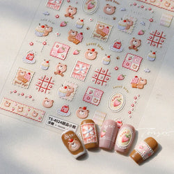 Sweet Dessert Cute Bear Cake Apple Flower Strawberry Jam Lace Line Bear Footprints Adhesive Nail Art Stickers Manicure Decals (ONLINE ORDER ONLY)